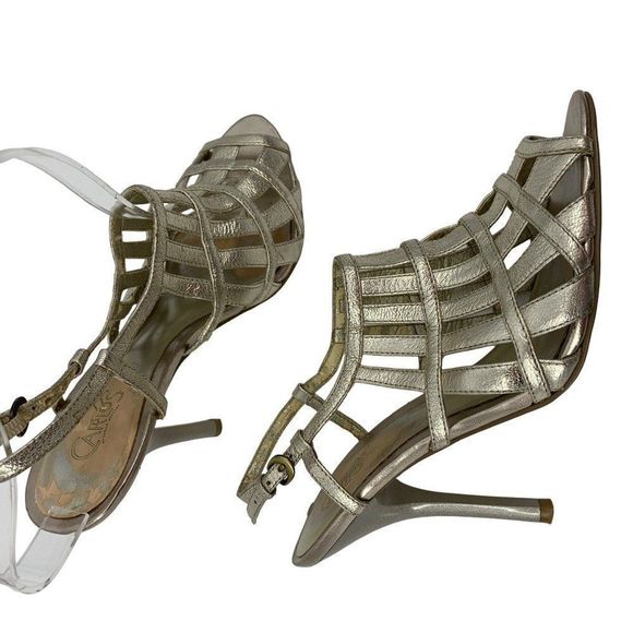 Carlos Santana Metallic Cage Heels Womens Size 7.5 Leather Buckle Open Toe 2318 - Picture 3 of 11